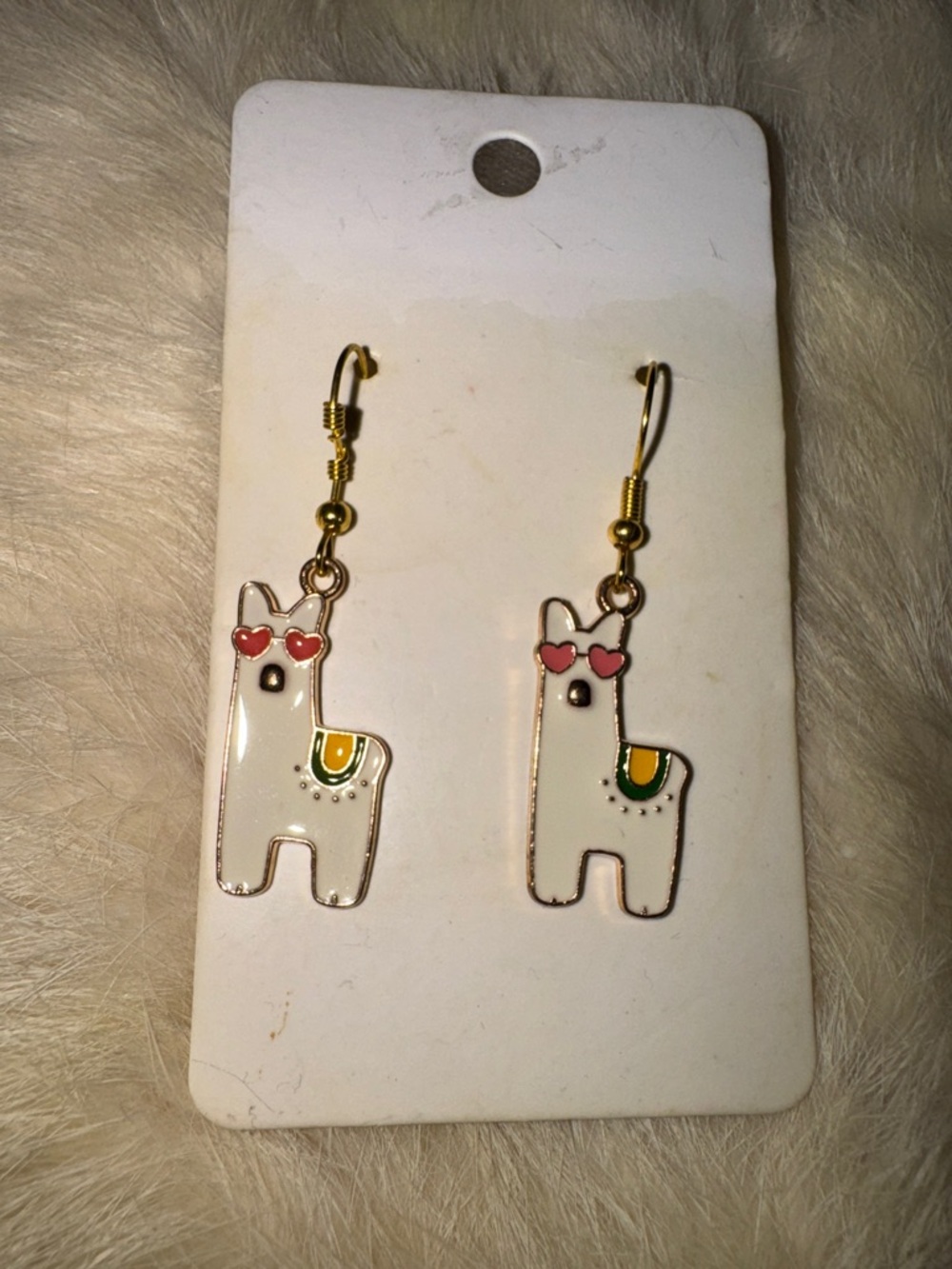 Fun White Llama Heart-Eye Drop Earrings NEW